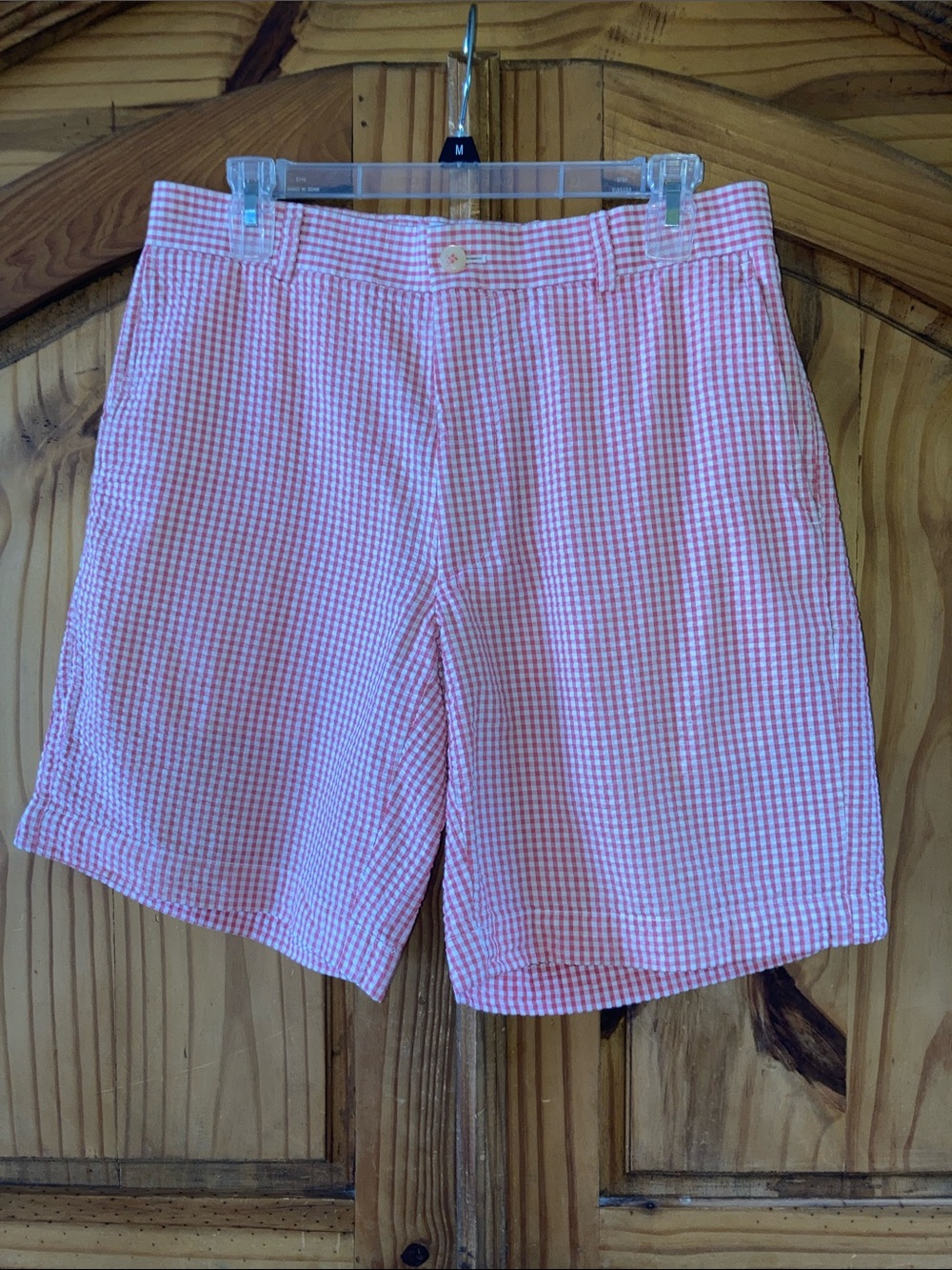 Men Southern Tide Skipjack pink white checks chino shorts size 32